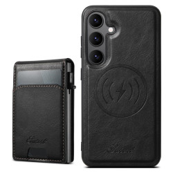 For Samsung Galaxy S24+ 5G Suteni H19 Oil Wax 2-in-1 MagSafe Removable Card Box Back Phone Case(Black)