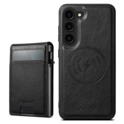 For Samsung Galaxy S23+ 5G Suteni H19 Oil Wax 2-in-1 MagSafe Removable Card Box Back Phone Case(Black)