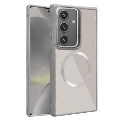 For Samsung Galaxy S24+ 5G Plated CD Texture MagSafe Acrylic Hybrid TPU Phone Case(Gray)
