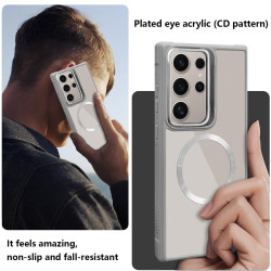 For Samsung Galaxy S24+ 5G Plated CD Texture MagSafe Acrylic Hybrid TPU Phone Case(Gray)