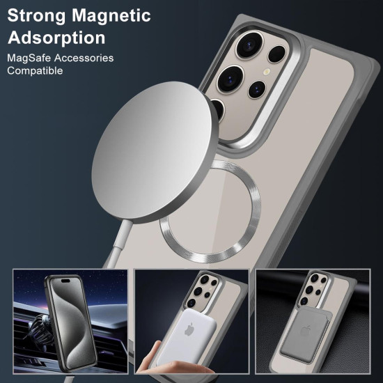 For Samsung Galaxy S24+ 5G Plated CD Texture MagSafe Acrylic Hybrid TPU Phone Case(Gray)