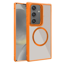 For Samsung Galaxy S24+ 5G Plated CD Texture MagSafe Acrylic Hybrid TPU Phone Case(Orange)