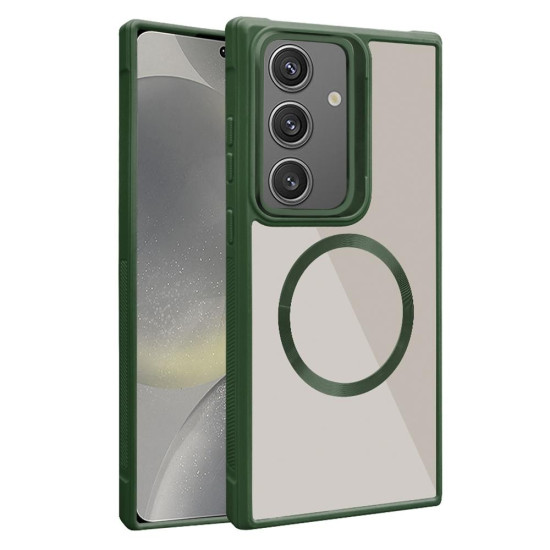 For Samsung Galaxy S24+ 5G Plated CD Texture MagSafe Acrylic Hybrid TPU Phone Case(Green)