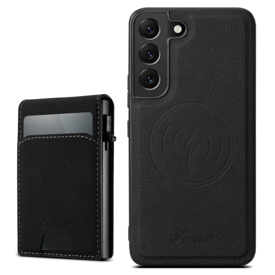 For Samsung Galaxy S24+ 5G Suteni H19 Litchi Texture 2-in-1 MagSafe Removable Card Case Back Phone Case(Black)