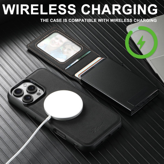 For Samsung Galaxy S24+ 5G Suteni H19 Litchi Texture 2-in-1 MagSafe Removable Card Case Back Phone Case(Black)