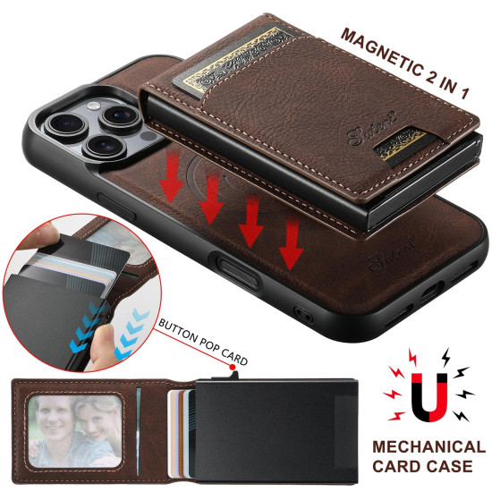 For Samsung Galaxy S24+ 5G Suteni H19 Litchi Texture 2-in-1 MagSafe Removable Card Case Back Phone Case(Brown)