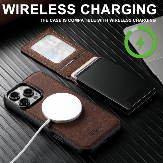 For Samsung Galaxy S24+ 5G Suteni H19 Litchi Texture 2-in-1 MagSafe Removable Card Case Back Phone Case(Brown)