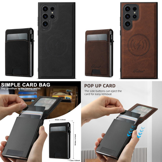 For Samsung Galaxy S24+ 5G Suteni H19 Litchi Texture 2-in-1 MagSafe Removable Card Case Back Phone Case(Brown)