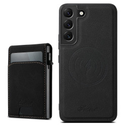 For Samsung Galaxy S23+ 5G Suteni H19 Litchi Texture 2-in-1 MagSafe Removable Card Case Back Phone Case(Black)