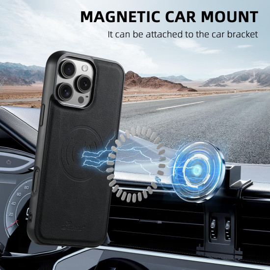 For Samsung Galaxy S23+ 5G Suteni H19 Litchi Texture 2-in-1 MagSafe Removable Card Case Back Phone Case(Black)