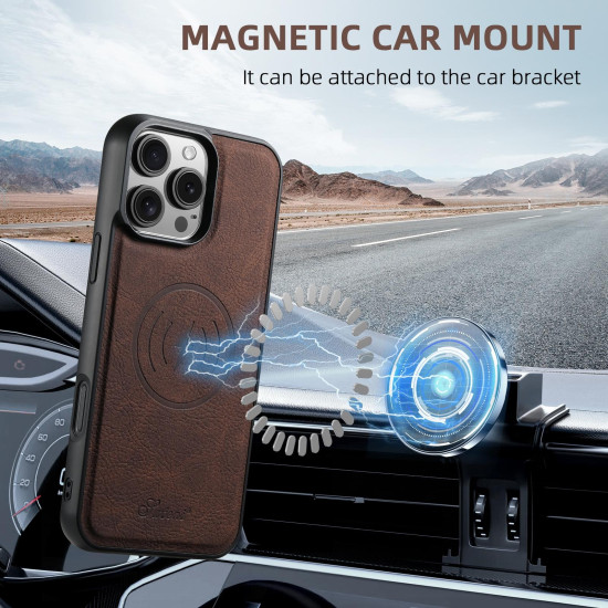 For Samsung Galaxy S23+ 5G Suteni H19 Litchi Texture 2-in-1 MagSafe Removable Card Case Back Phone Case(Brown)