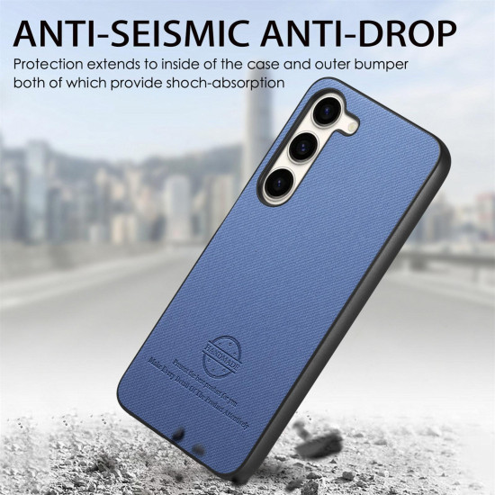 For Samsung Galaxy S24+ 5G Twill Fabric Leather Skin Back Phone Case(Blue)