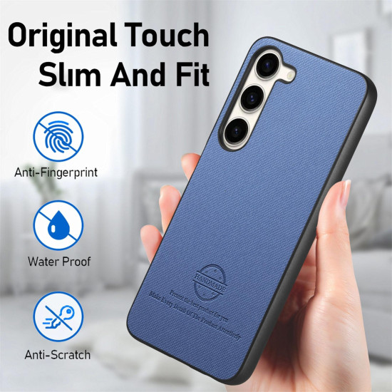 For Samsung Galaxy S24+ 5G Twill Fabric Leather Skin Back Phone Case(Blue)