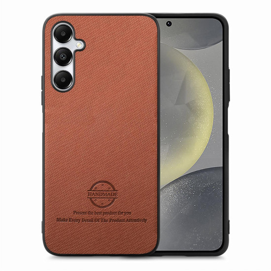 For Samsung Galaxy S24+ 5G Twill Fabric Leather Skin Back Phone Case(Brown)