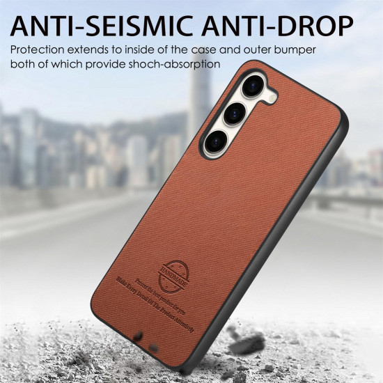 For Samsung Galaxy S24+ 5G Twill Fabric Leather Skin Back Phone Case(Brown)