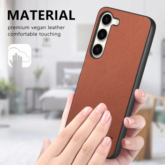 For Samsung Galaxy S24+ 5G Twill Fabric Leather Skin Back Phone Case(Brown)