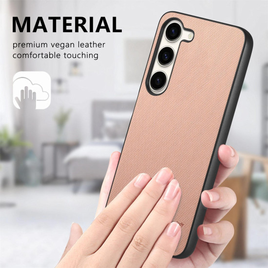 For Samsung Galaxy S24+ 5G Twill Fabric Leather Skin Back Phone Case(Pink)