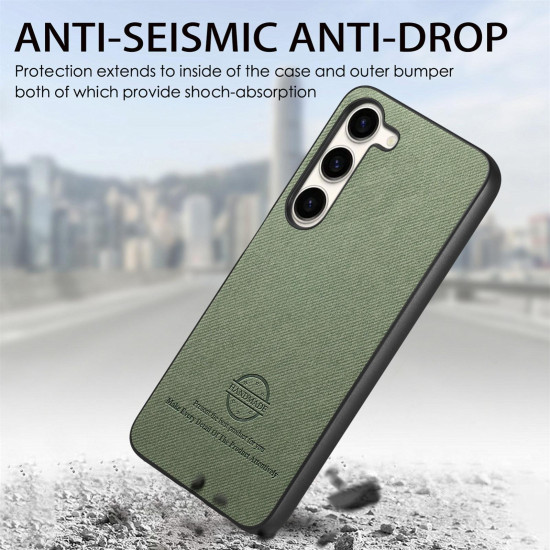 For Samsung Galaxy S24+ 5G Twill Fabric Leather Skin Back Phone Case(Green)