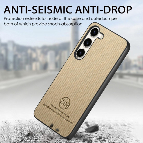 For Samsung Galaxy S24+ 5G Twill Fabric Leather Skin Back Phone Case(Khaki)