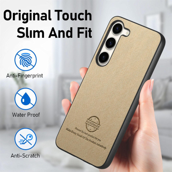 For Samsung Galaxy S24+ 5G Twill Fabric Leather Skin Back Phone Case(Khaki)