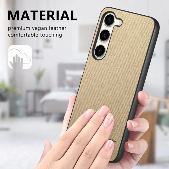 For Samsung Galaxy S24+ 5G Twill Fabric Leather Skin Back Phone Case(Khaki)