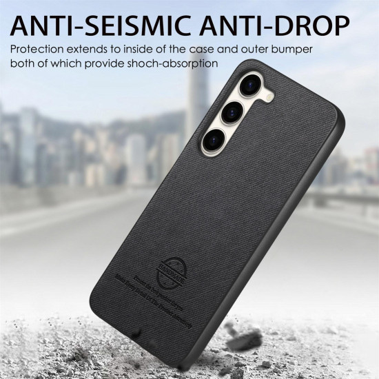 For Samsung Galaxy S24+ 5G Twill Fabric Leather Skin Back Phone Case(Black)