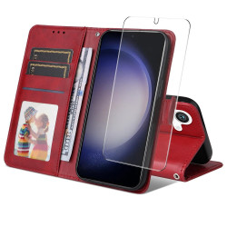 For Samsung Galaxy S24+ 5G ENKAY Card Wallet Calf Texture Leather Phone Case with Screen Film(Red)