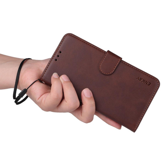 For Samsung Galaxy S24+ 5G ENKAY Card Wallet Calf Texture Leather Phone Case with Screen Film(Red)