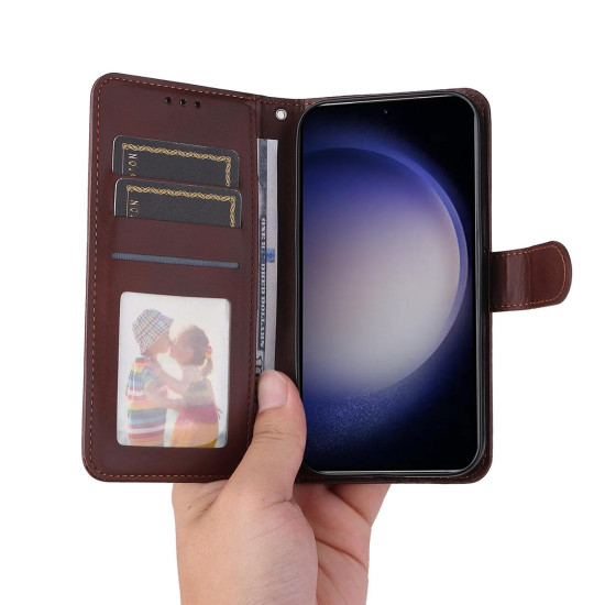 For Samsung Galaxy S24+ 5G ENKAY Card Wallet Calf Texture Leather Phone Case with Screen Film(Blue)