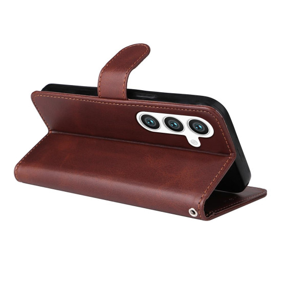 For Samsung Galaxy S24+ 5G ENKAY Card Wallet Calf Texture Leather Phone Case with Screen Film(Blue)