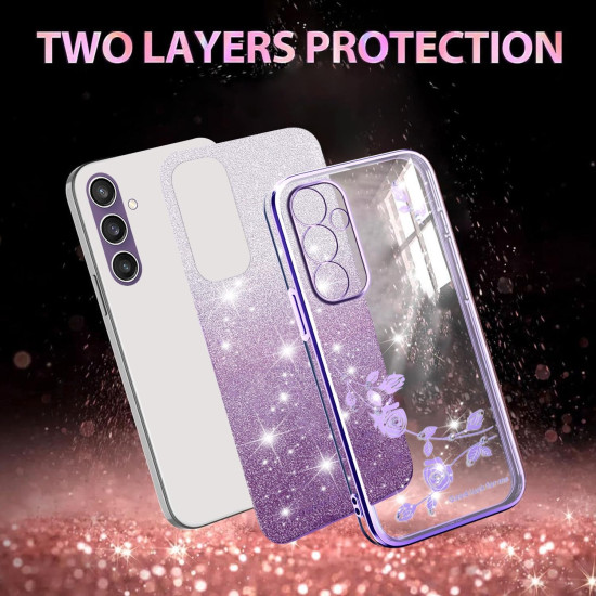 For Samsung Galaxy S24+ 5G Gradient Glitter Flower All-inclusive Phone Case(Purple)