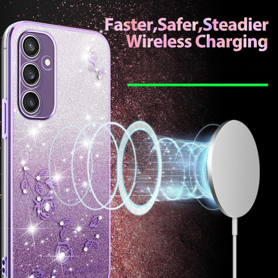For Samsung Galaxy S24+ 5G Gradient Glitter Flower All-inclusive Phone Case(Purple)