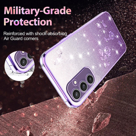 For Samsung Galaxy S24+ 5G Gradient Glitter Flower All-inclusive Phone Case(Purple)