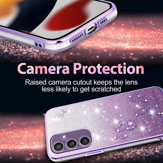 For Samsung Galaxy S24+ 5G Gradient Glitter Flower All-inclusive Phone Case(Purple)