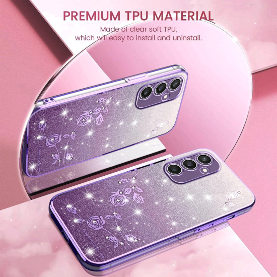 For Samsung Galaxy S24+ 5G Gradient Glitter Flower All-inclusive Phone Case(Purple)