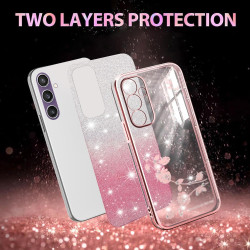 For Samsung Galaxy S24+ 5G Gradient Glitter Flower All-inclusive Phone Case(Pink)