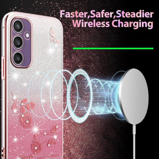 For Samsung Galaxy S24+ 5G Gradient Glitter Flower All-inclusive Phone Case(Pink)