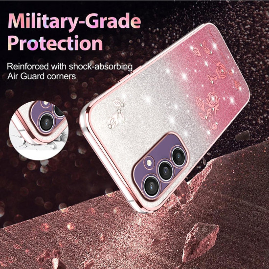 For Samsung Galaxy S24+ 5G Gradient Glitter Flower All-inclusive Phone Case(Pink)
