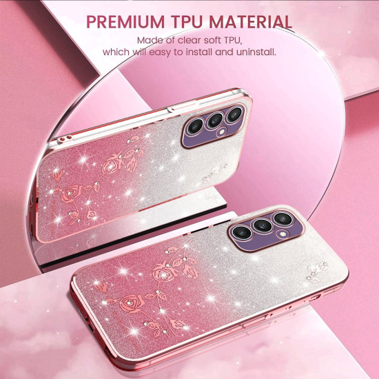 For Samsung Galaxy S24+ 5G Gradient Glitter Flower All-inclusive Phone Case(Pink)