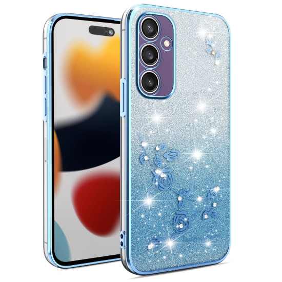 For Samsung Galaxy S24+ 5G Gradient Glitter Flower All-inclusive Phone Case(Blue)