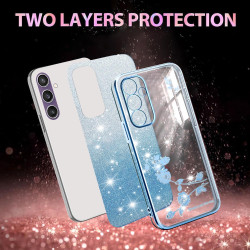 For Samsung Galaxy S24+ 5G Gradient Glitter Flower All-inclusive Phone Case(Blue)