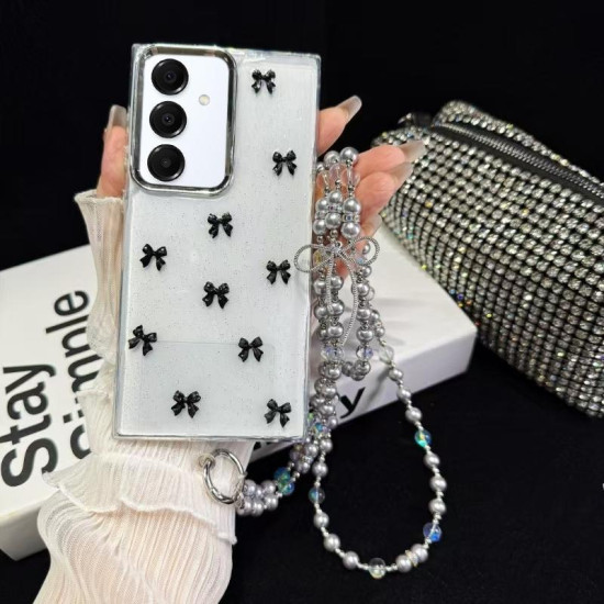 For Samsung Galaxy S24+ 5G Little Fresh Bow Neck Chain TPU Phone Case(Black)