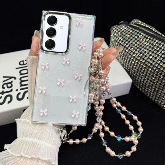 For Samsung Galaxy S24+ 5G Little Fresh Bow Neck Chain TPU Phone Case(Pink)