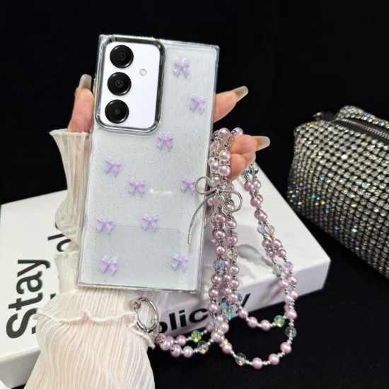 For Samsung Galaxy S24+ 5G Little Fresh Bow Neck Chain TPU Phone Case(Purple)