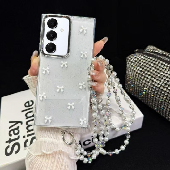 For Samsung Galaxy S24+ 5G Little Fresh Bow Neck Chain TPU Phone Case(White)