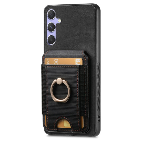 For Samsung Galaxy S24+ 5G Retro Splitable Magnetic Stand Card Bag Leather Phone Case(Black)