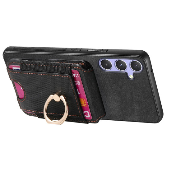 For Samsung Galaxy S24+ 5G Retro Splitable Magnetic Stand Card Bag Leather Phone Case(Black)