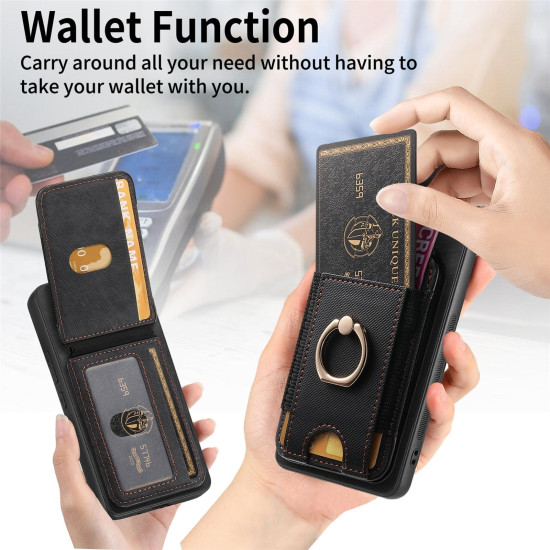 For Samsung Galaxy S24+ 5G Retro Splitable Magnetic Stand Card Bag Leather Phone Case(Black)