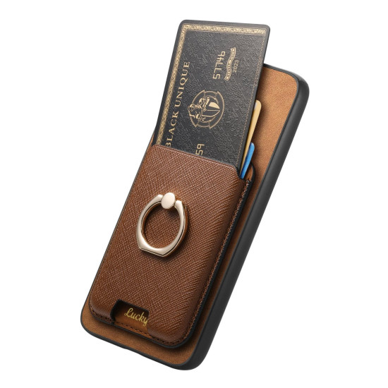 For Samsung Galaxy S24+ 5G Retro Cross Leather Ring Vertical Insert Card Bag MagSafe Phone Case(Brown)