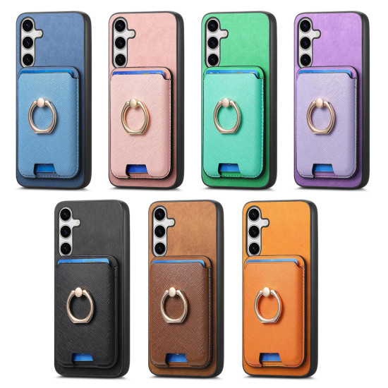 For Samsung Galaxy S24+ 5G Retro Cross Leather Ring Vertical Insert Card Bag MagSafe Phone Case(Brown)